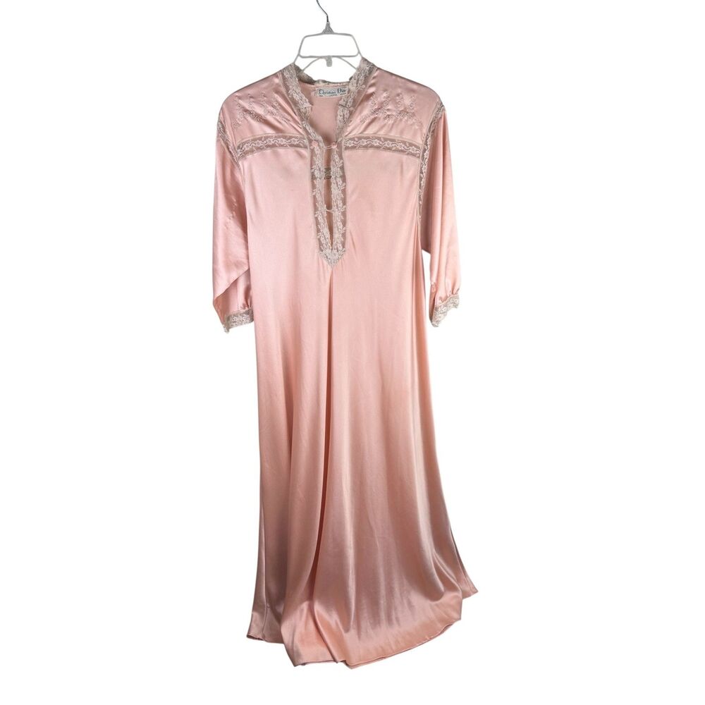 VINTAGE Christian Dior‎ Medium Satin Lace Nightgown Peach